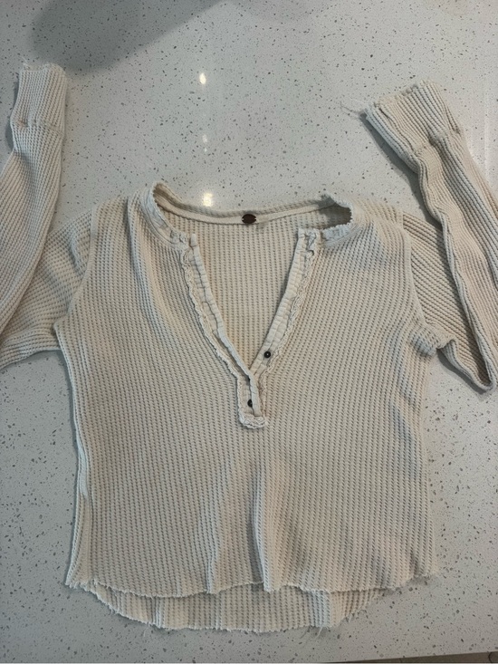 Free People Tops - Free People Waffle-Knit V-Neck Long Sleeve Top - Cream